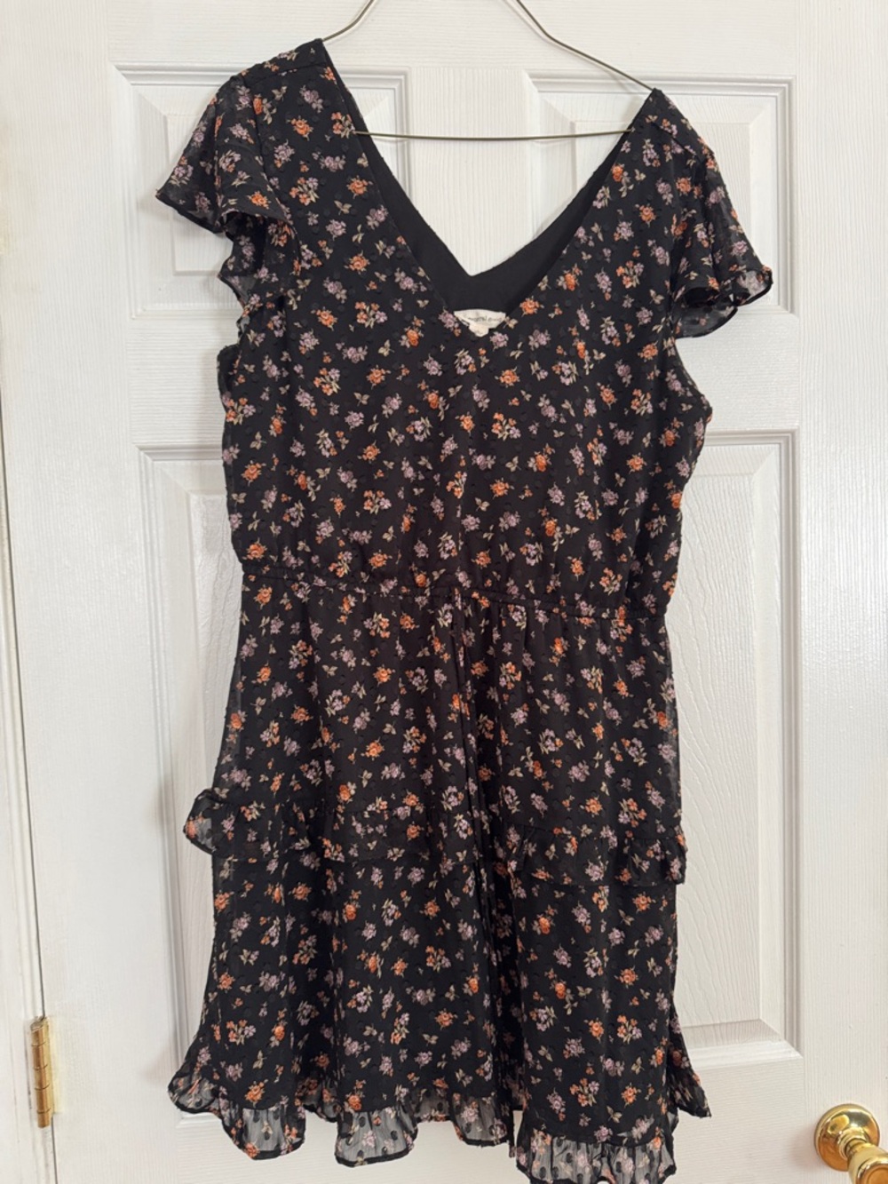 Black Floral V-Neck Ruffle Mini Dress